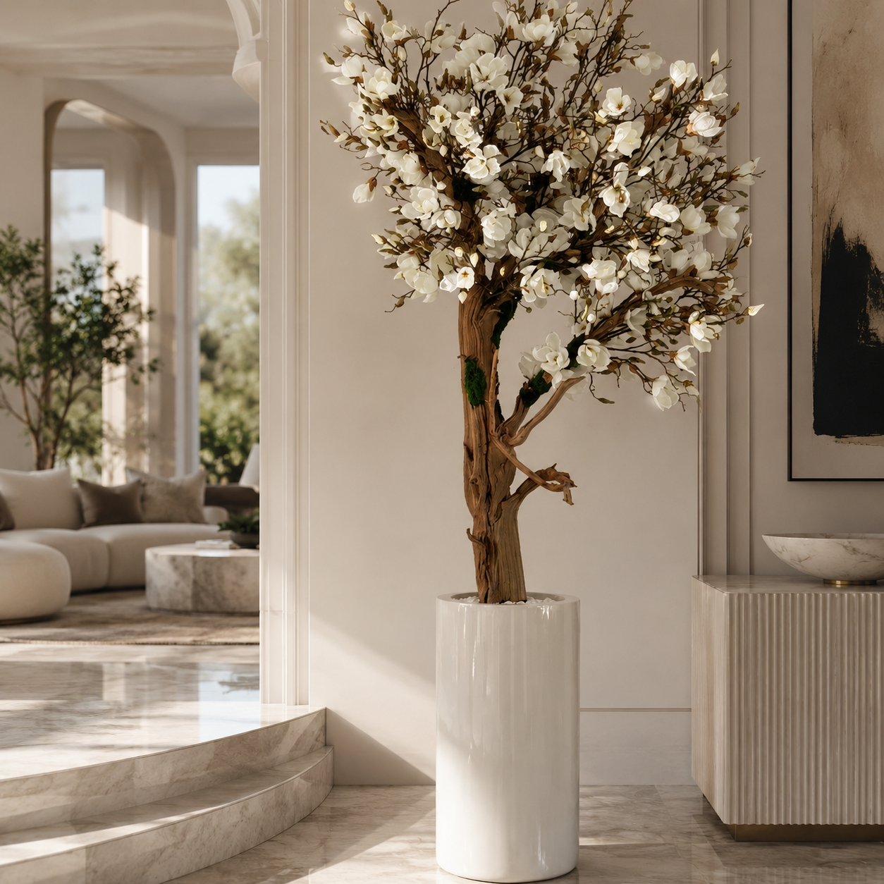 Magnolia in St. Tropez Beige Lacquered Planter for stylish interiors | Avenmoss
