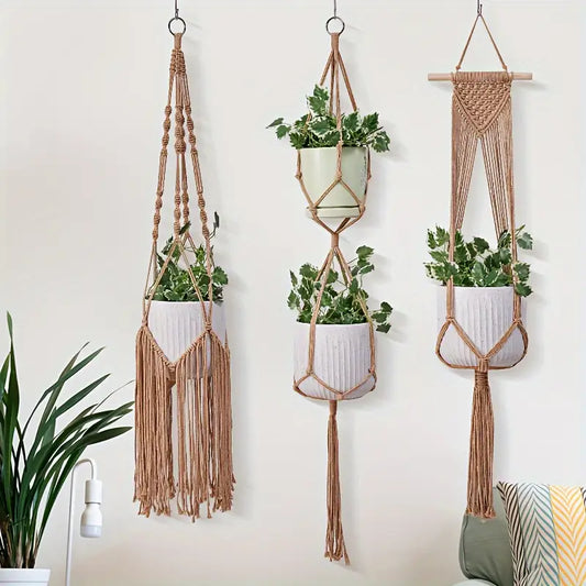Set of 5 Macramé Plant Hangers for stylish interiors | Avenmoss