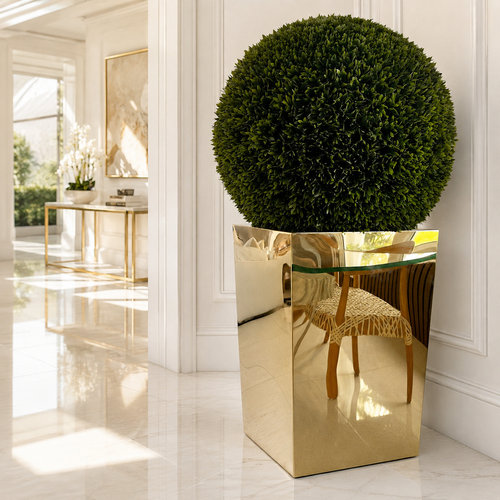 51 cm Topiary in Gold Cube Planter for stylish interiors | Avenmoss