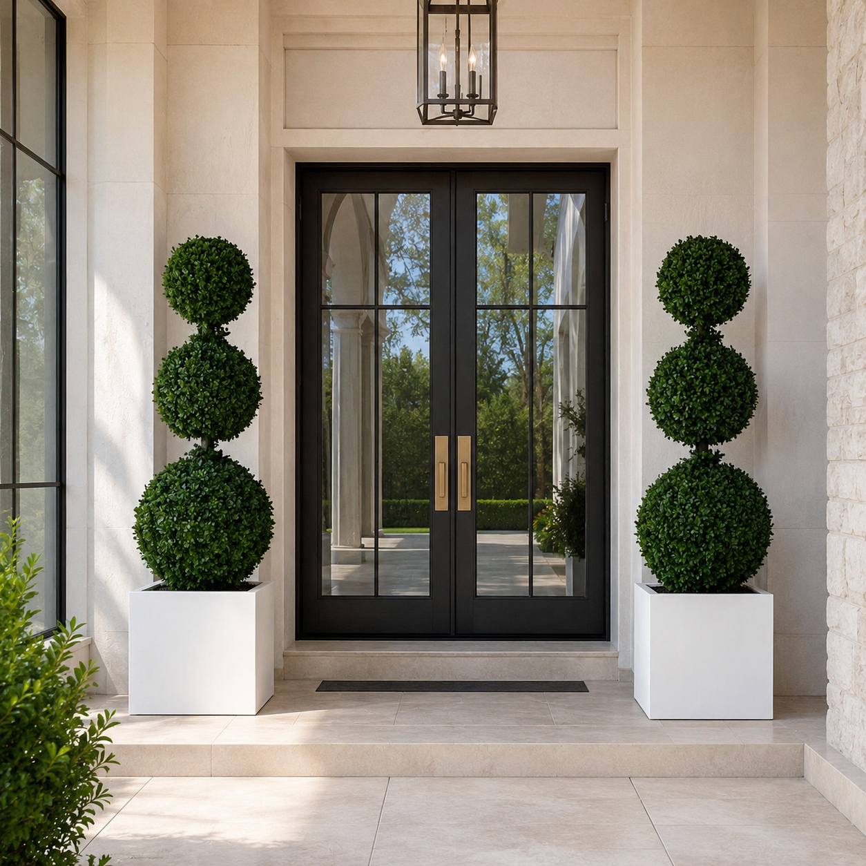 Geometric Topiary in White Planter
