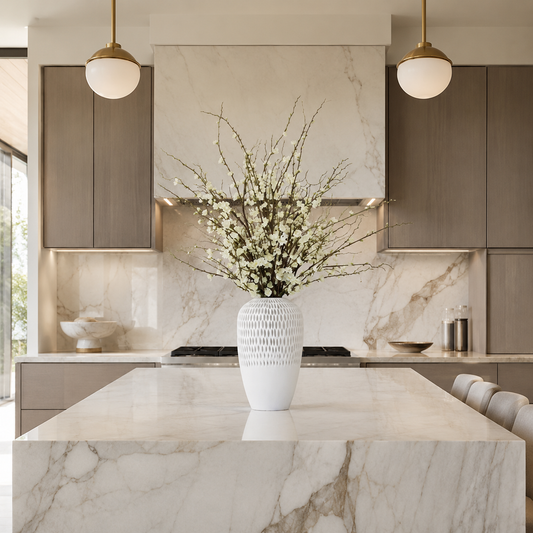 White Cherry Blossoms in Pelican Vase for stylish interiors | Avenmoss