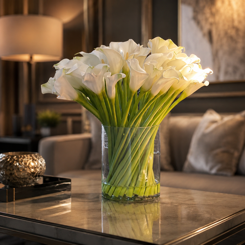 White Calla Lilies in Glass Cylinder for stylish interiors | Avenmoss