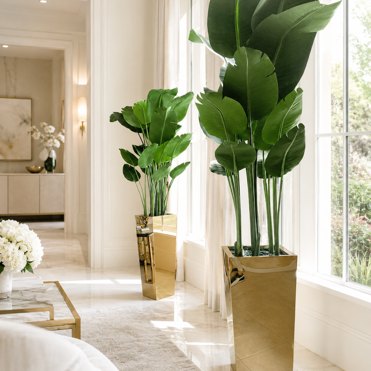 Bird of Paradise in Gold Cube Planter for stylish interiors | Avenmoss