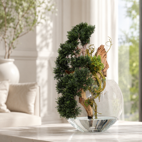 Trailing Cedar Bonsai in Luna Vase for stylish interiors | Avenmoss