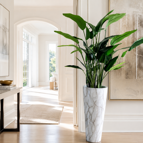 Bird of Paradise in Marble-Effect Planter for stylish interiors | Avenmoss