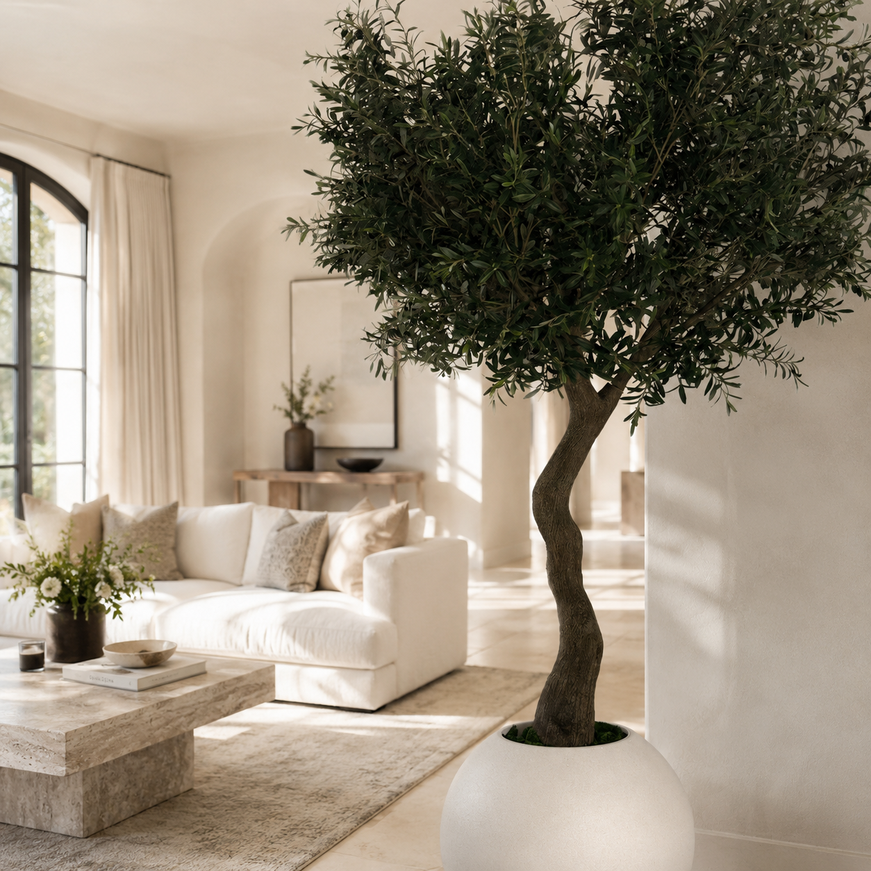 Olive Tree in Globe Beige Matt Vase for stylish interiors | Avenmoss