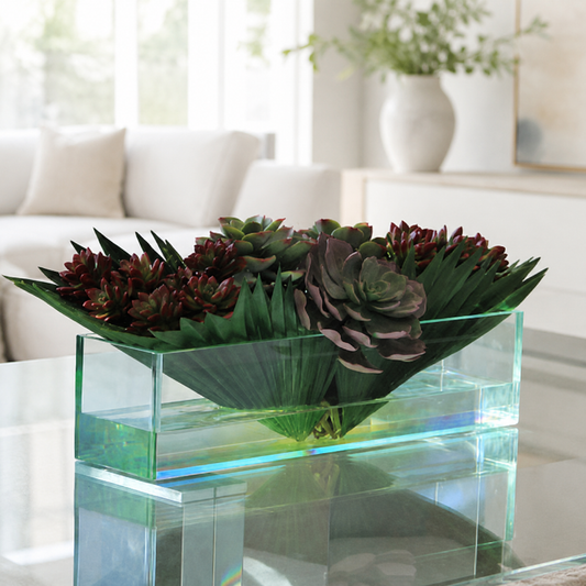 Mixed Succulents on 51 cm Glass Tray for stylish interiors | Avenmoss