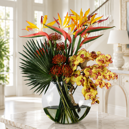 Tropical Flowers in Luna Vase for stylish interiors | Avenmoss