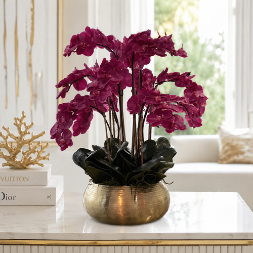Pink Phalaenopsis Orchids in Gold Bowie Bowl for stylish interiors | Avenmoss
