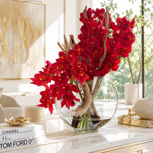 Red Cymbidiums in Luna Vase for stylish interiors | Avenmoss