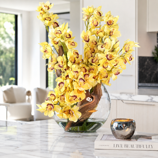 Yellow Cymbidiums in Luna Vase for stylish interiors | Avenmoss