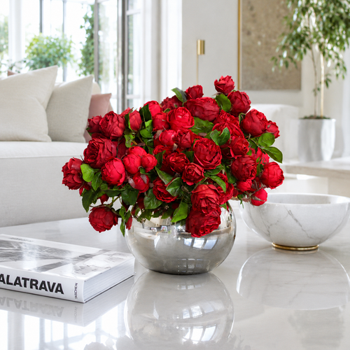 Red English Roses in Mercury Glass Bowl for stylish interiors | Avenmoss