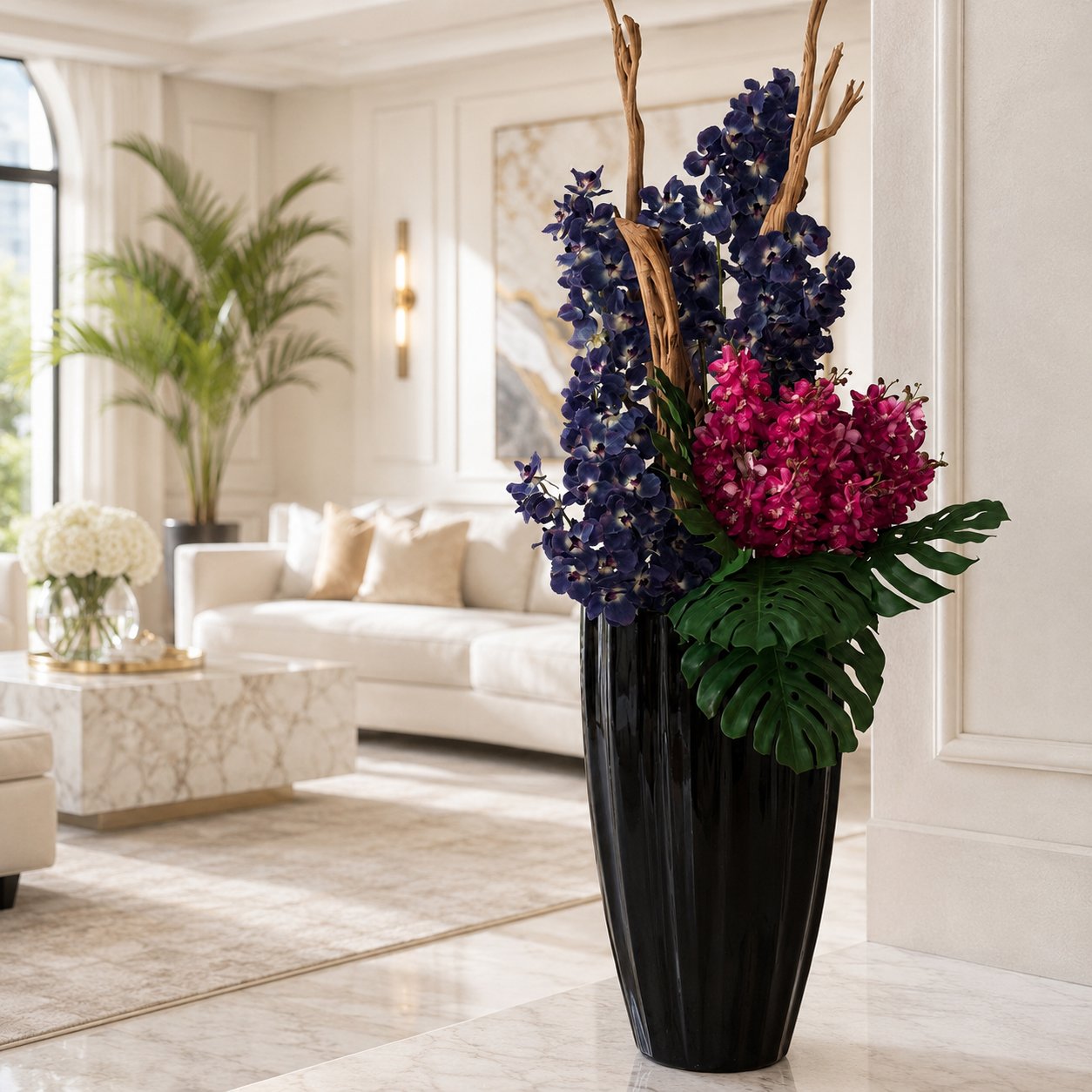 Vanda and Mokara Orchids in San José Black Lacquered Planter for stylish interiors | Avenmoss