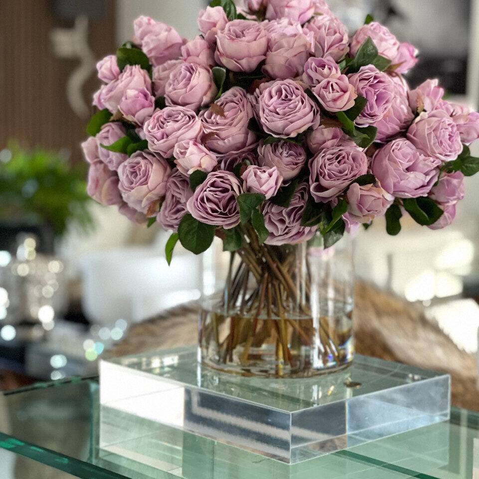 English Roses in Clear Glass Cylinder for stylish interiors | Avenmoss